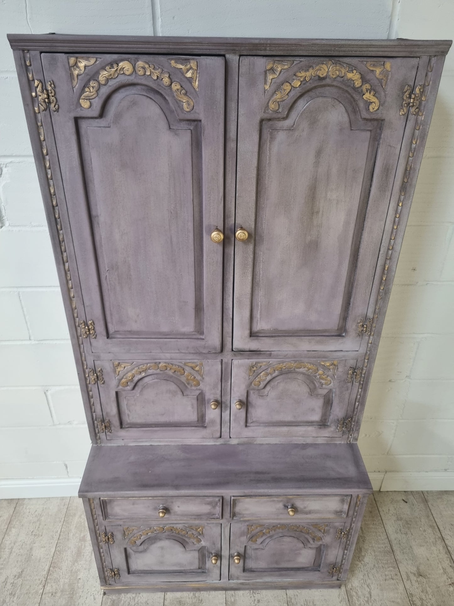 Hand Painted Vintage Cabinet – Upcycled Drinks Cabinet with Lights & Wallpaper Interior