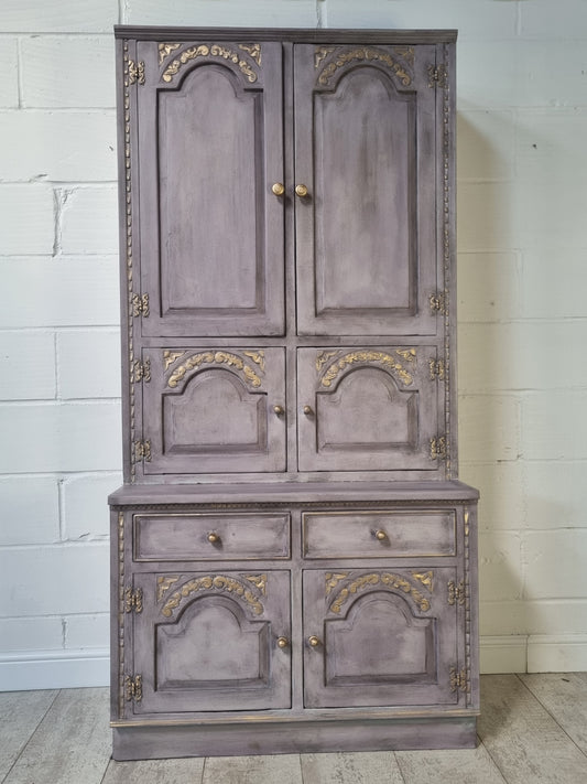 Hand Painted Vintage Cabinet – Upcycled Drinks Cabinet with Lights & Wallpaper Interior